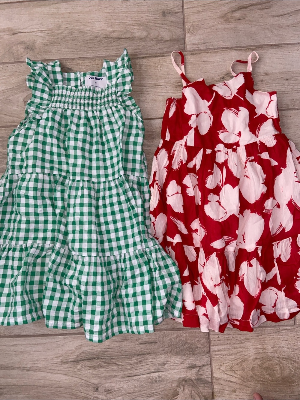 Gap Red White Flowers Old Navy Green Gingham Check Tiered Dress 5T